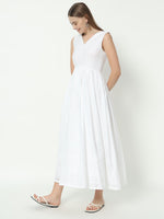 Thumbnail for Fab Fashion White Chiken Kari V Neck Gadder Dress - Distacart