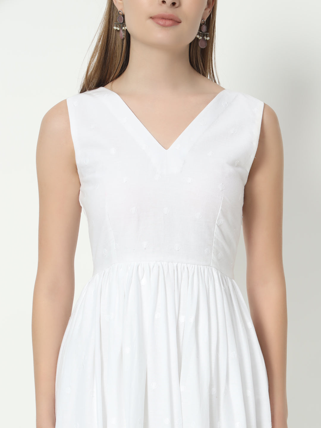 Fab Fashion White Chiken Kari V Neck Gadder Dress - Distacart