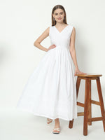 Thumbnail for Fab Fashion White Chiken Kari V Neck Gadder Dress - Distacart