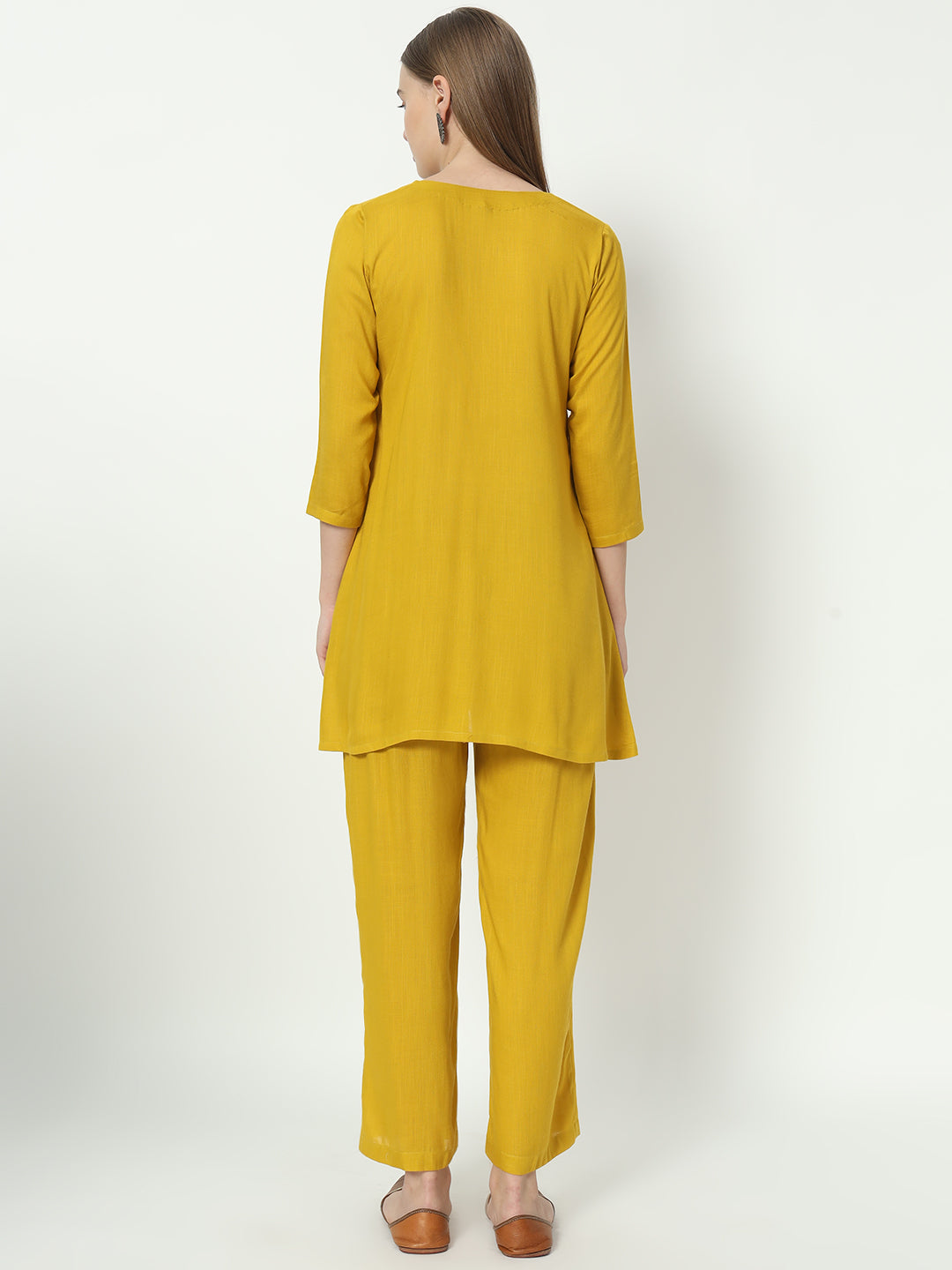 Fab Fashion Mustred Plain Pure Co-Ord Set - Distacart