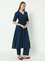Thumbnail for Fab Fashion Alia Cut Peacock Blue Pure Cotton V Neck Top+Pant
