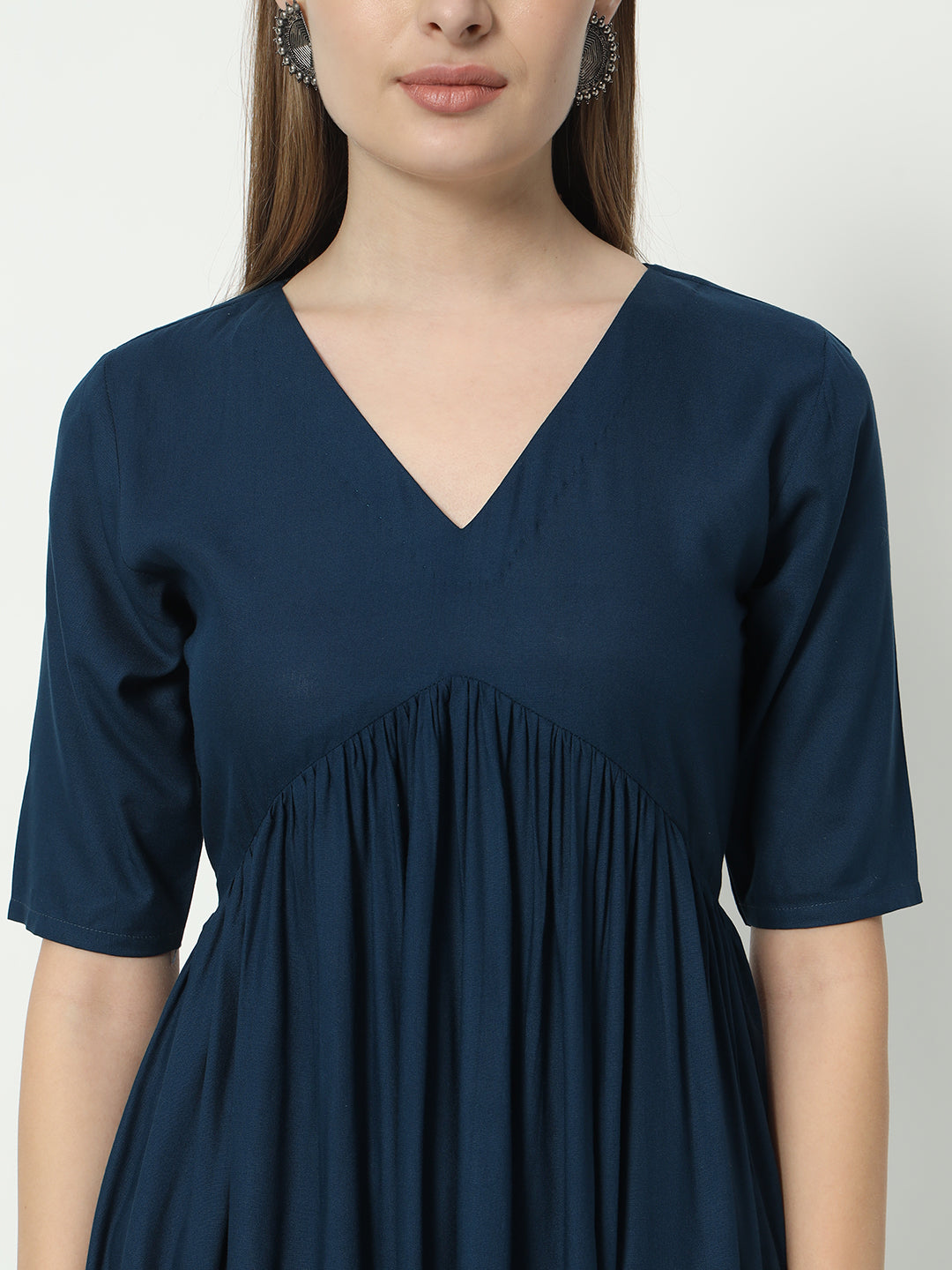 Fab Fashion Alia Cut Peacock Blue Pure Cotton V Neck Top+Pant