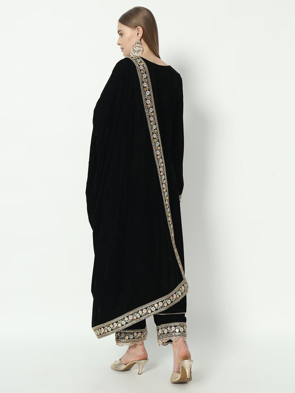 Fab Fashion Black Velvet Lace Suit Full Set