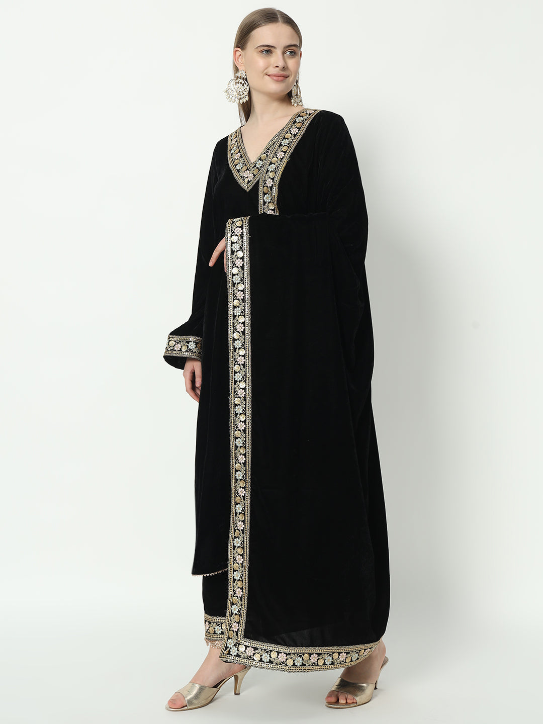 Fab Fashion Black Velvet Lace Suit Full Set