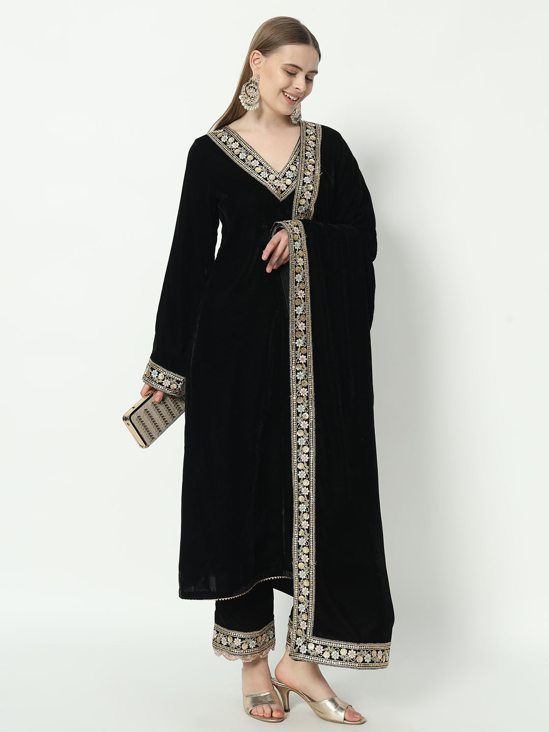 Fab Fashion Black Velvet Lace Suit Full Set