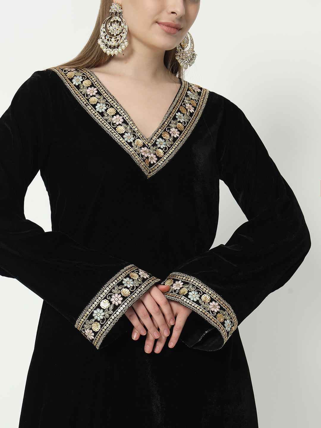 Fab Fashion Black Velvet Lace Suit Full Set
