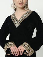 Thumbnail for Fab Fashion Black Velvet Side High Slit Suit Full Set