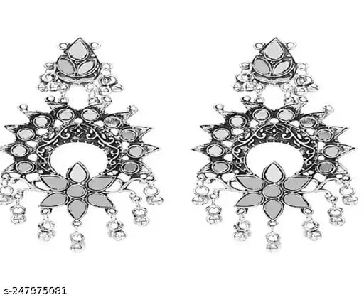 Tehzeeb Creations Women's Silver Colour Oxidised Necklace And Earrings With White Kundan - Distacart