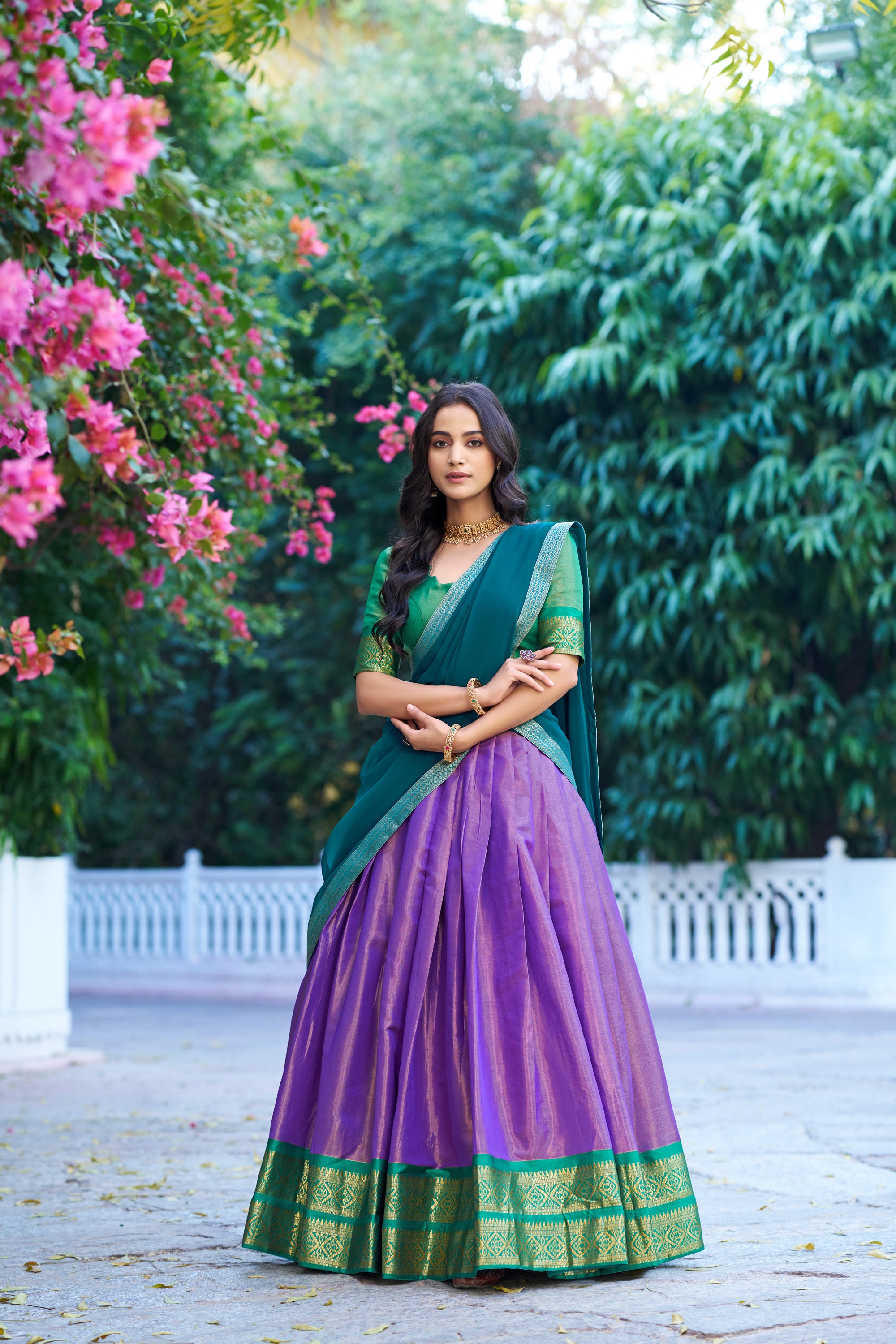 Lorenvalley Fashion Lavender Kanchipuram Zari Weaving Work Lehenga Choli with Dupatta - Dista