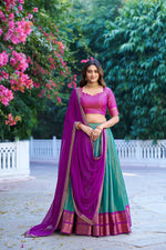 Thumbnail for Lorenvalley Fashion Skyblue Kanchipuram Zari Weaving Work Lehenga Choli with Dupatta - Dista