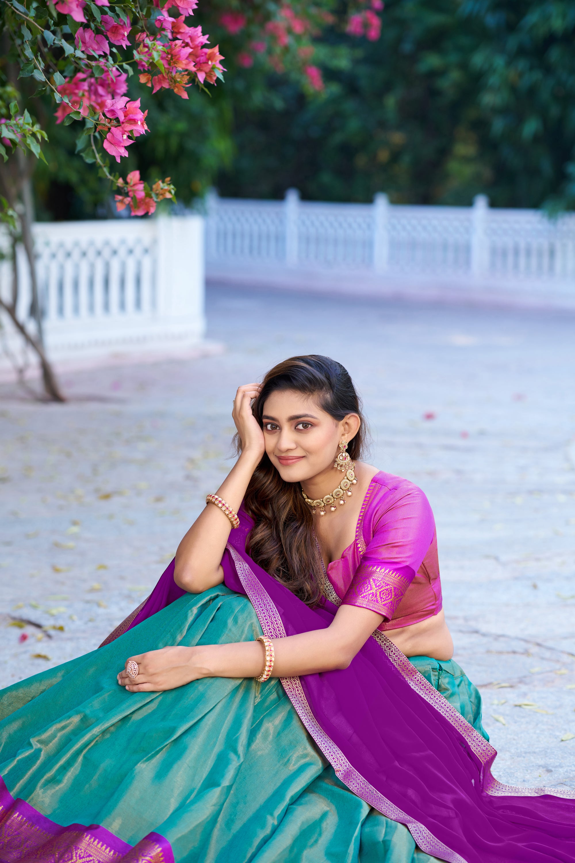 Lorenvalley Fashion Skyblue Kanchipuram Zari Weaving Work Lehenga Choli with Dupatta - Dista