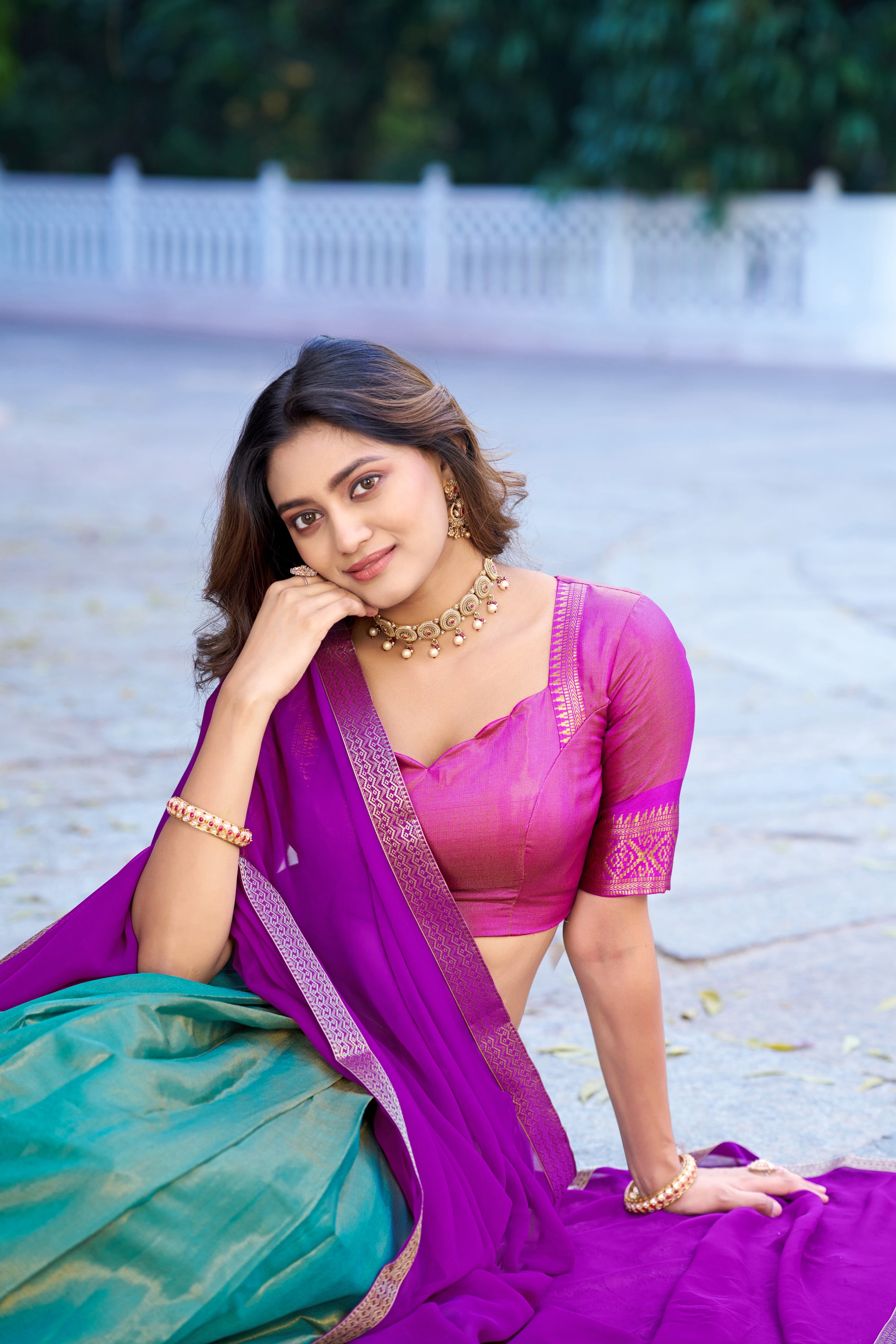 Lorenvalley Fashion Skyblue Kanchipuram Zari Weaving Work Lehenga Choli with Dupatta - Dista