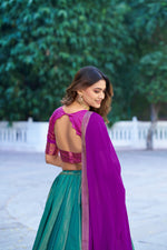 Thumbnail for Lorenvalley Fashion Skyblue Kanchipuram Zari Weaving Work Lehenga Choli with Dupatta - Dista