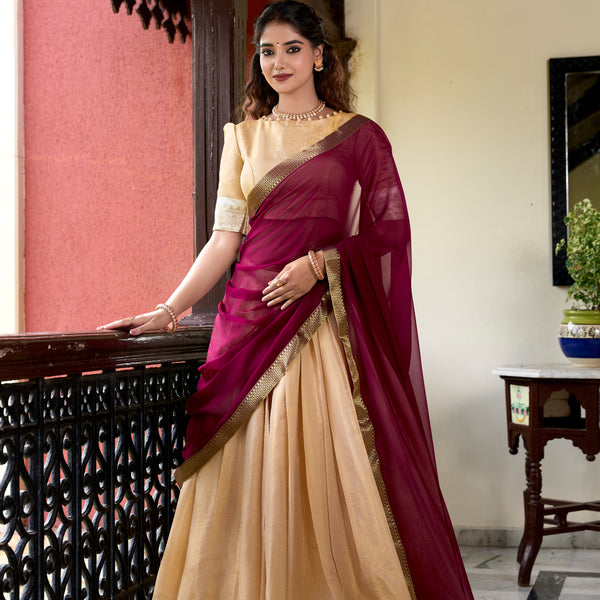 Lorenvalley Cream Kanchipuram Zari Weaving Work Lehenga Choli - Distacart