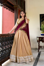 Thumbnail for Lorenvalley Cream Kanchipuram Zari Weaving Work Lehenga Choli - Distacart