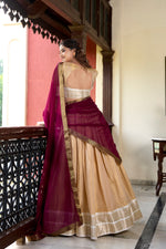 Thumbnail for Lorenvalley Cream Kanchipuram Zari Weaving Work Lehenga Choli - Distacart