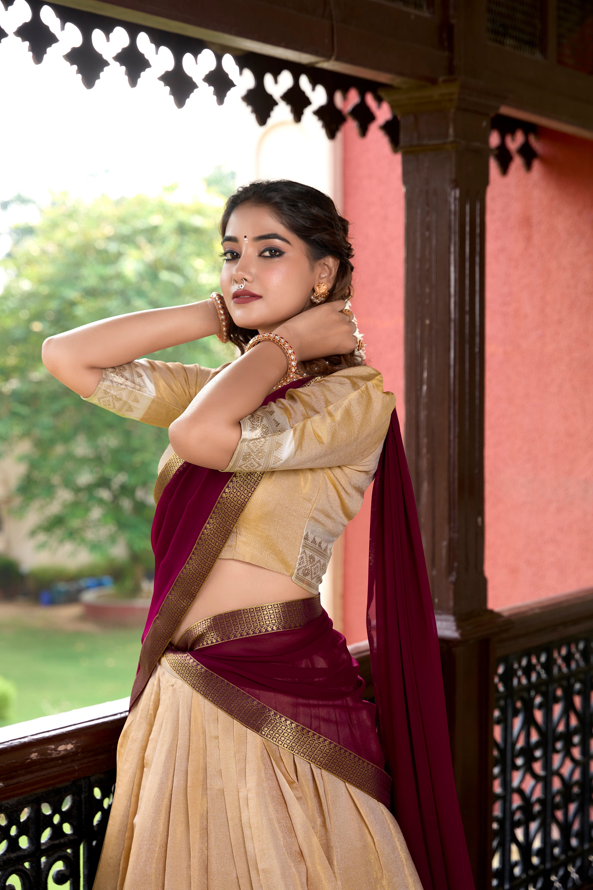 Lorenvalley Cream Kanchipuram Zari Weaving Work Lehenga Choli - Distacart