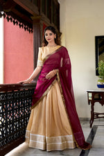 Thumbnail for Lorenvalley Cream Kanchipuram Zari Weaving Work Lehenga Choli - Distacart