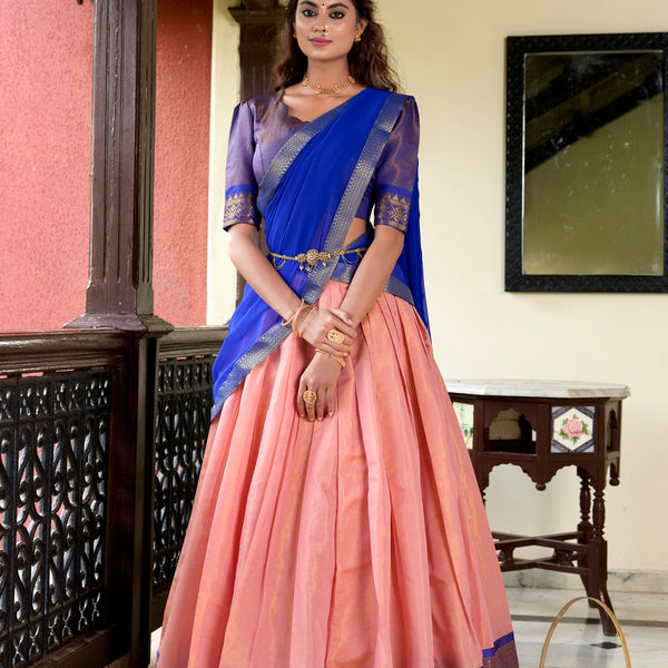 Lorenvalley Peach Kanchipuram Zari Weaving Work Lehenga Choli - Distacart