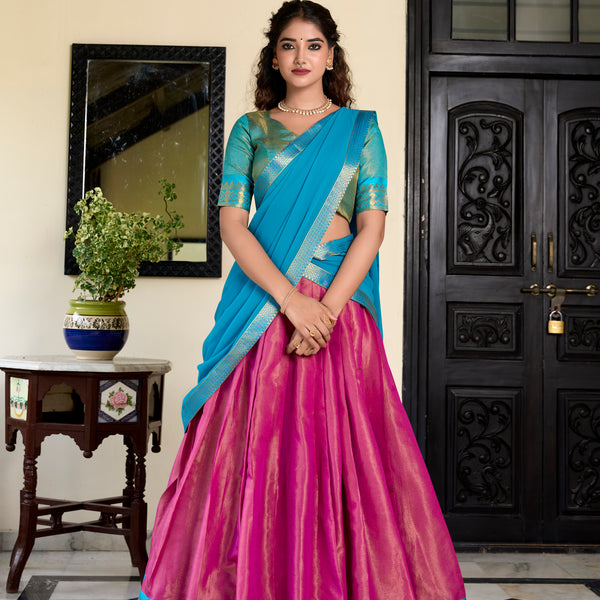 Lorenvalley Pink Kanchipuram Zari Weaving Work Lehenga Choli - Distacart