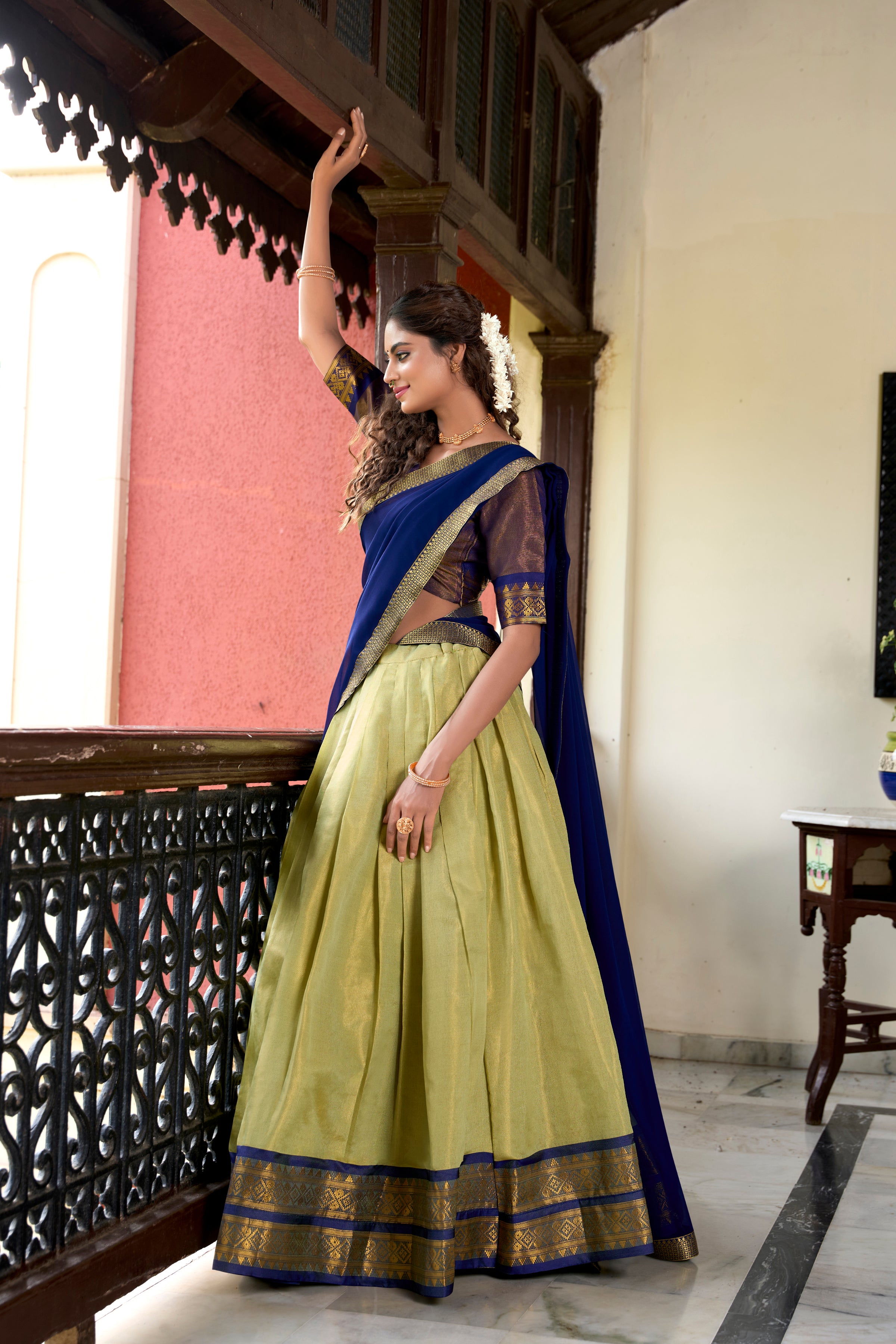 Lorenvalley Pista Kanchipuram Zari Weaving Work Lehenga Choli - Distacart