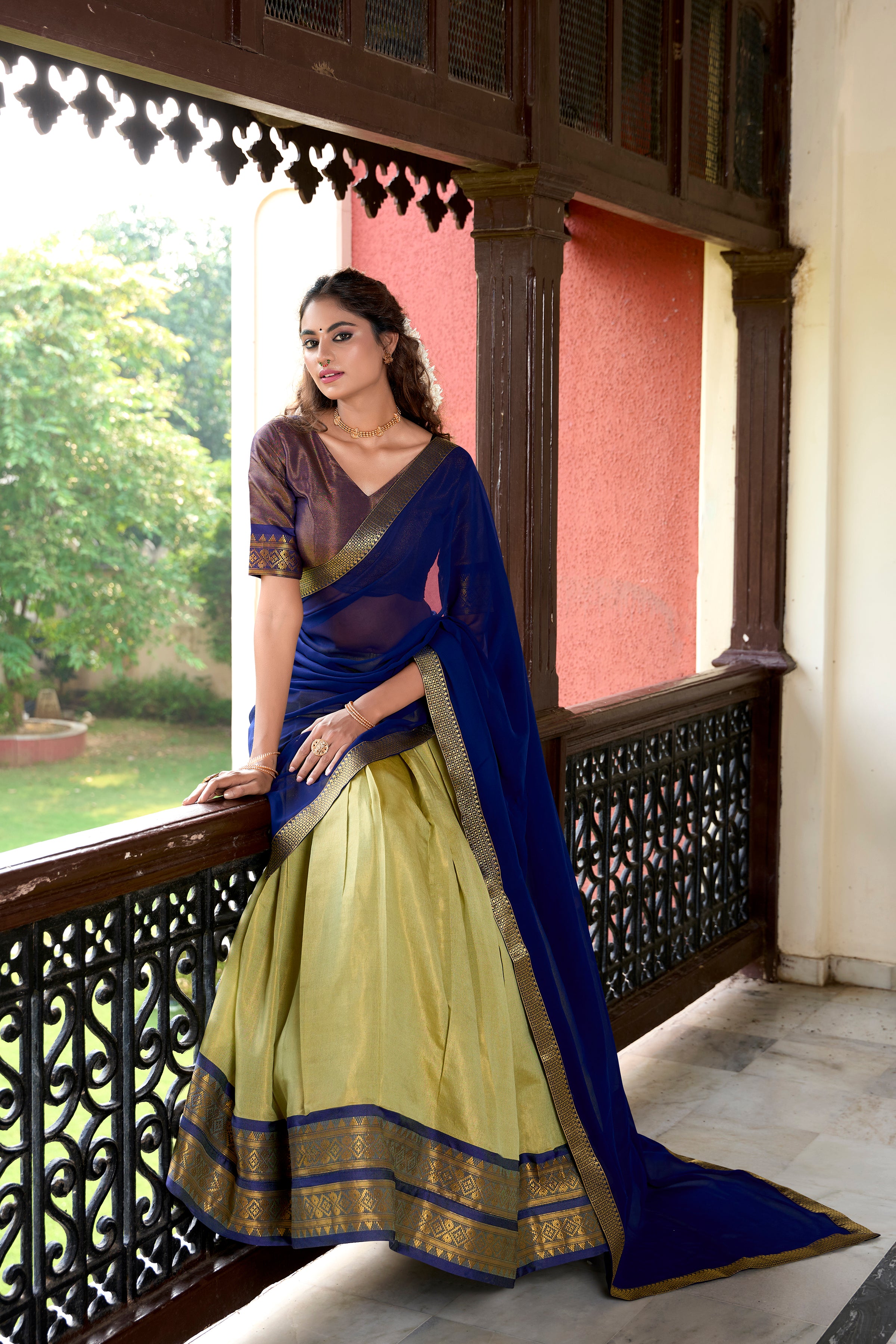 Lorenvalley Pista Kanchipuram Zari Weaving Work Lehenga Choli - Distacart