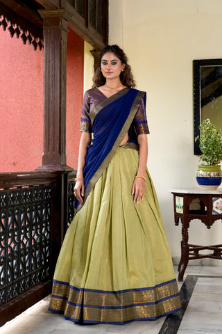 Lorenvalley Pista Kanchipuram Zari Weaving Work Lehenga Choli - Distacart