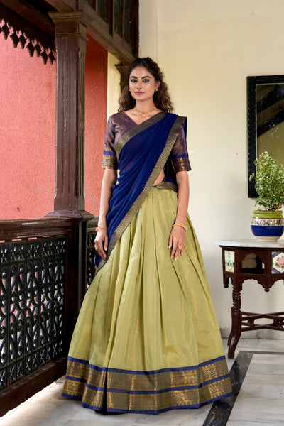 Lorenvalley Pista Kanchipuram Zari Weaving Work Lehenga Choli - Distacart