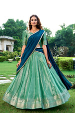 Thumbnail for Lorenvalley Pista Kanchipuram Zari Weaving Work Lehenga Choli with Dupatta