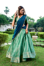 Thumbnail for Lorenvalley Pista Kanchipuram Zari Weaving Work Lehenga Choli with Dupatta