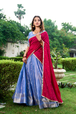 Thumbnail for Lorenvalley Royal Blue Kanchipuram Zari Weaving Work Lehenga Choli with Dupatta