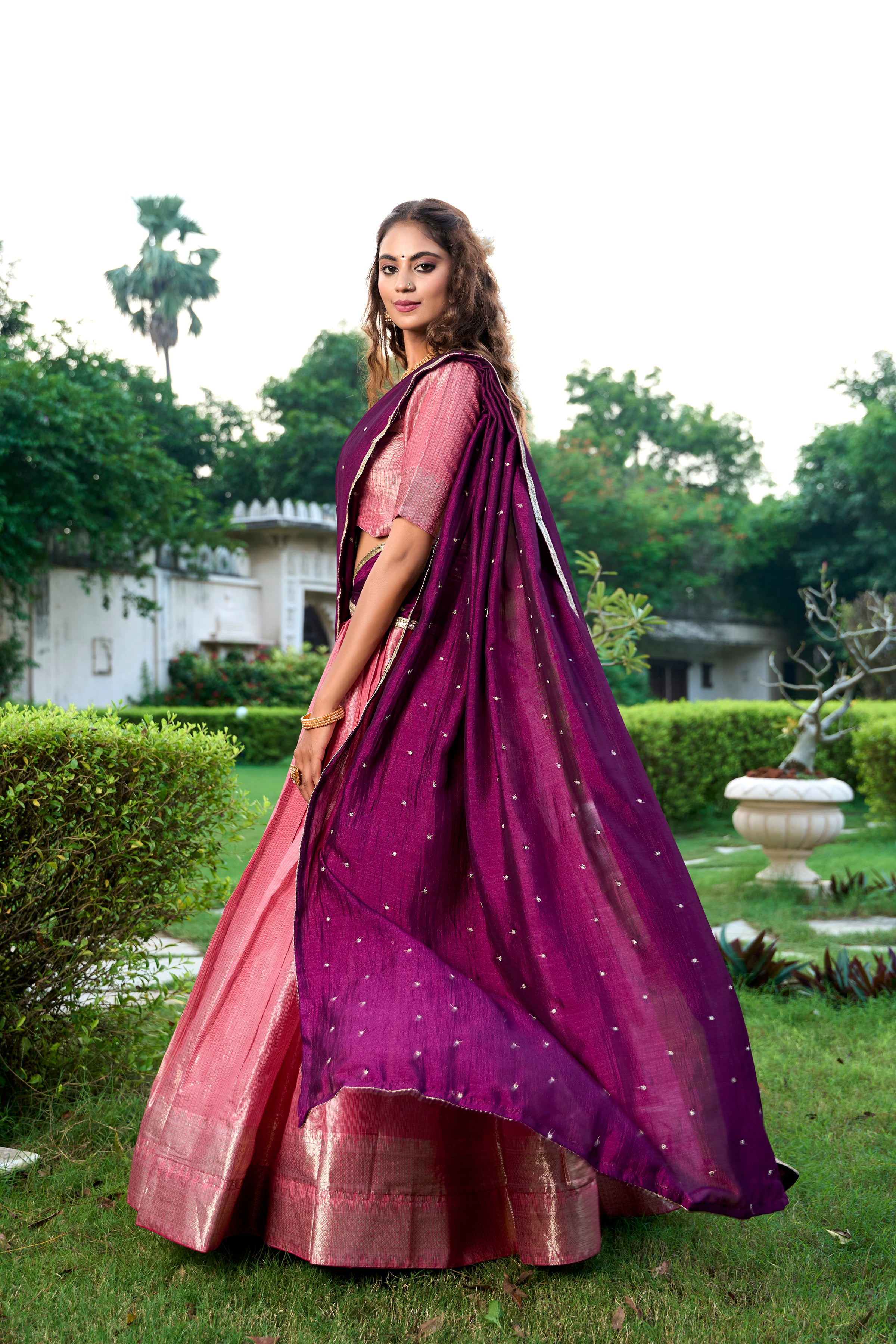 Lorenvalley Pink Kanchipuram Zari Weaving Work Lehenga Choli with Dupatta