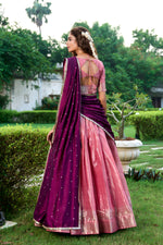 Thumbnail for Lorenvalley Pink Kanchipuram Zari Weaving Work Lehenga Choli with Dupatta
