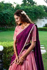 Thumbnail for Lorenvalley Pink Kanchipuram Zari Weaving Work Lehenga Choli with Dupatta