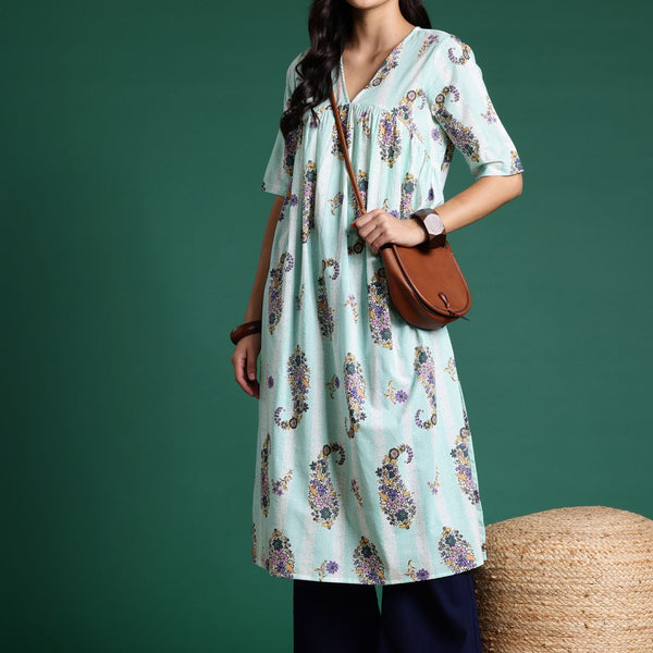 Sangria Floral Print Pleated Empire Kurta - Distacart