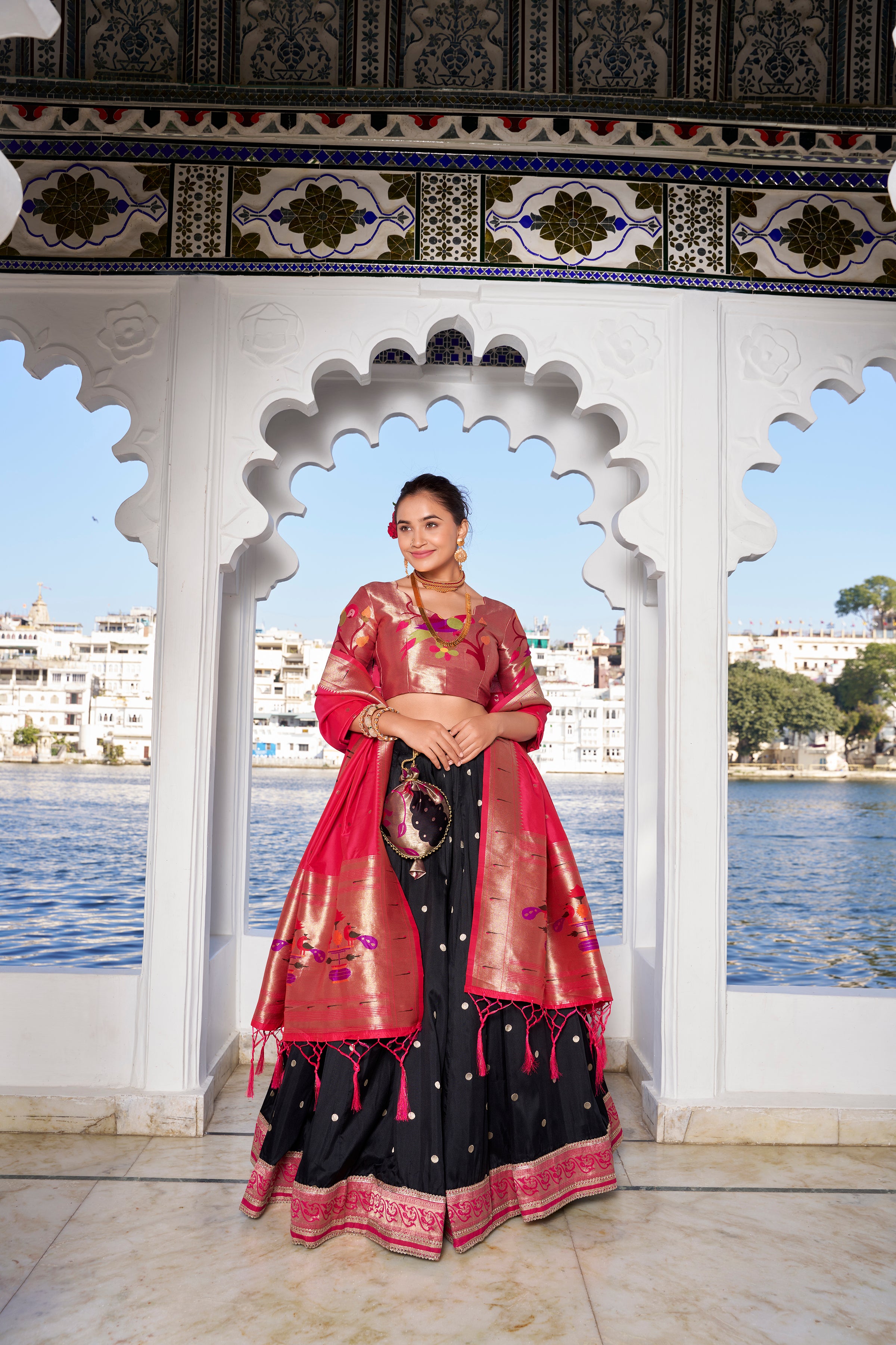 Lorenvalley Black Jacquard Silk Paithani Weaving Zari Work with Lace Touch Up Lehenga Choli with Dupatta - Distacart