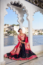 Thumbnail for Lorenvalley Black Jacquard Silk Paithani Weaving Zari Work with Lace Touch Up Lehenga Choli with Dupatta