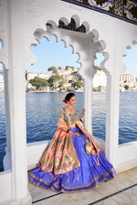 Thumbnail for Lorenvalley Blue Jacquard Silk Paithani Weaving Zari Work with Lace Touch Up Lehenga Choli with Dupatta
