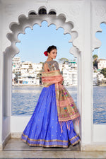 Thumbnail for Lorenvalley Blue Jacquard Silk Paithani Weaving Zari Work with Lace Touch Up Lehenga Choli with Dupatta