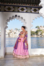 Thumbnail for Lorenvalley Pink Jacquard Silk Paithani Weaving Zari Work with Lace Touch Up Lehenga Choli with Dupatta