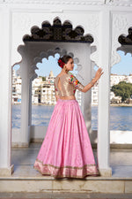 Thumbnail for Lorenvalley Pink Jacquard Silk Paithani Weaving Zari Work with Lace Touch Up Lehenga Choli with Dupatta