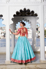 Thumbnail for Lorenvalley Sky Blue Jacquard Silk Paithani Weaving Zari Work with Lace Touch Up Lehenga Choli with Dupatta