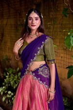 Thumbnail for Lorenvalley Fashion Pink Kanchipuram Zari Weaving Work Lehenga Choli with Dupatta