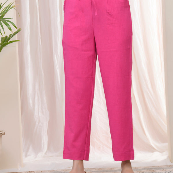 Vaasva Women Rani Cotton Flax Solid Straight Pants