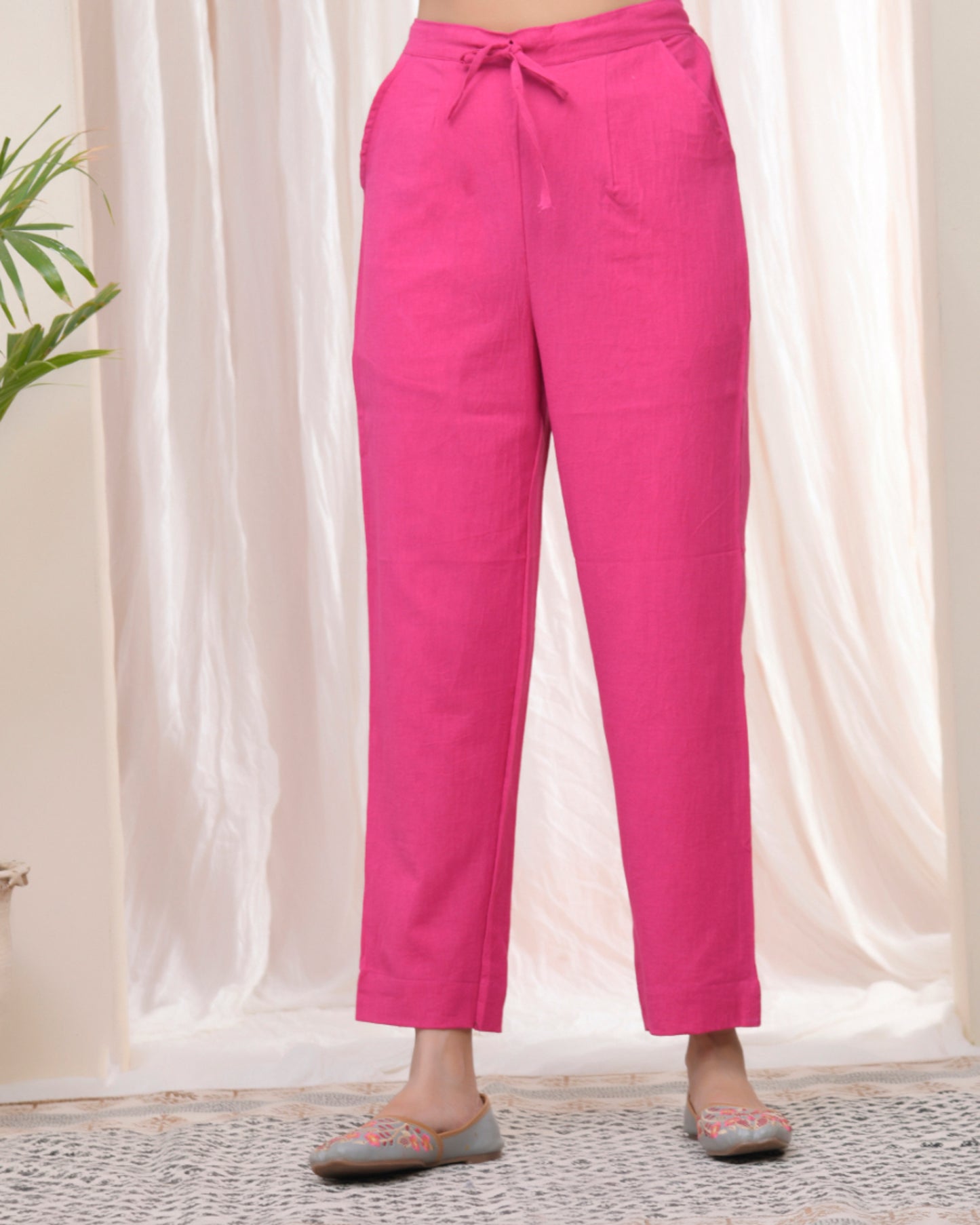 Vaasva Women Rani Cotton Flax Solid Straight Pants - Distacart