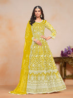 Thumbnail for Anaita Yellow Embroidered Net Anarkali Suit - Distacart