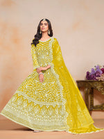 Thumbnail for Anaita Yellow Embroidered Net Anarkali Suit - Distacart