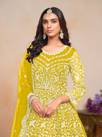 Thumbnail for Anaita Yellow Embroidered Net Anarkali Suit - Distacart