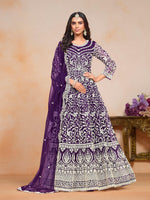 Thumbnail for Anaita Purple Embroidered Net Anarkali Suit - Distacart