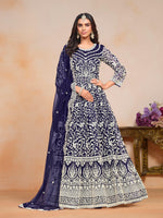 Thumbnail for Anaita Navy_Blue Embroidered Net Anarkali Suit - Distacart